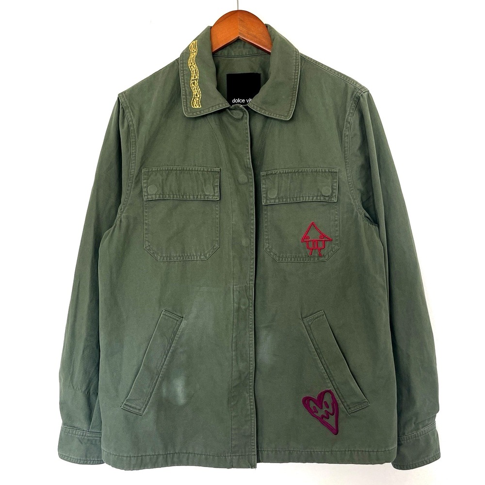 Dolce Vita Womens Embroidered Artsy Utility Jacket Size M Green Forever and Ever